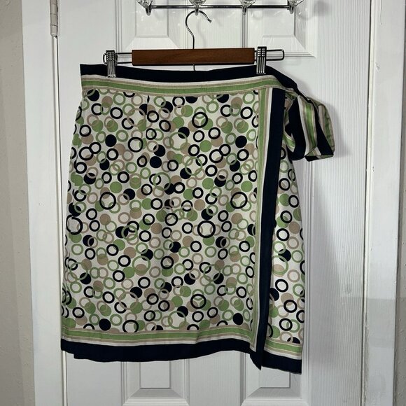 Talbots Circle Print Vintage 100% Silk Preppy Retro Style Wrap Skirt Size 14 - Picture 2 of 7